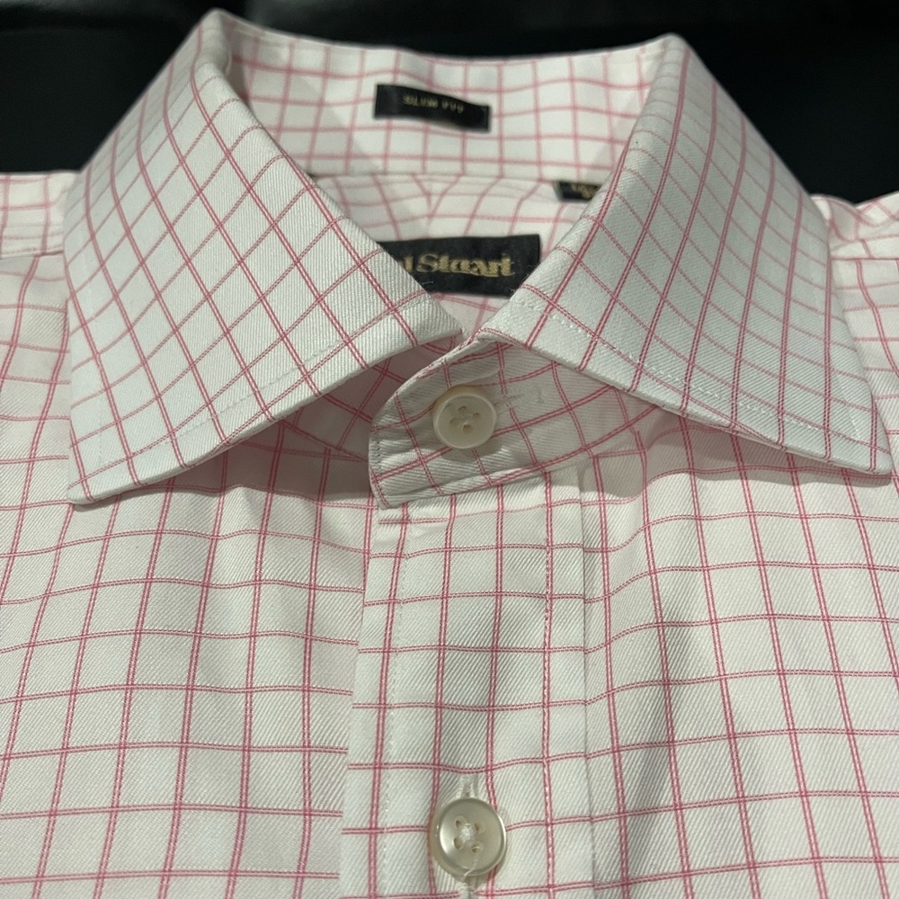 Paul Stuart Pink Check Dress Shirt Sz 16.5